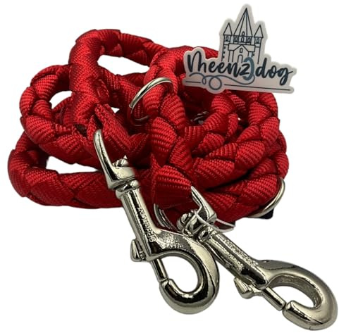 Meenzdog-verstellbare Hundeleine - Handmade in Germany-besonders geeignet für mittelgroße bis sehr große Hunde-Extrem stabil-Umhängeleine und Doppelleine 3fach verstellbar - rot (3m)