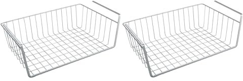 Metaltex Juego de 2 unidades de cesta de alambre para debajo de la encimera. Cesta de alambre para debajo de los gabinetes de la cocina. Organizador de cocina, baño, despensa, armarios, oficina,