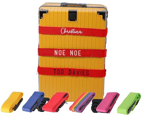 Cinghia per bagagli ricamata personalizzata – nome/testo personalizzato, cintura regolabile sicura per valigia per una facile identificazione, per viaggiatori (Rosso)