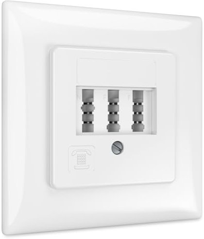 deleyCON 1 Stück Telefondose Unterputz TAE NF/F Anschlussdose NFF 2X Telefonanschluss + 1x Nebenstelle Fax Anrufbeantworter Modem NTBA DSL-Splitter Weiß