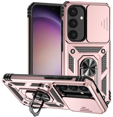 XINYEXIN Case for Samsung Galaxy A16 5G/4G with Sliding Camera Cover Ring Holder Magnetic Kickstand Shockproof Heavy Duty Protective Outdoor Armor Case - Rose gold
