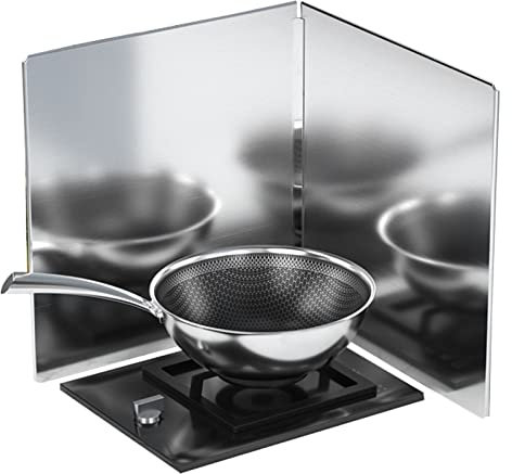 Antisalpicaduras Cocina Plegable 2/3 /4 Lados Protector Salpicaduras Cocina, Protector Pared de Acero Inoxidable, Protector Salpicadero Cocina, Tapa Antisalpicaduras(2 sides-49x45cm)