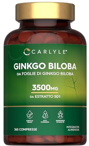 Ginkgo Biloba 3500mg | 365 Compresse | Capsule di estratto di Ginkgo | Fornitura per 1 anno | Alto Dossagio | Carlyle