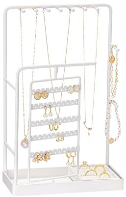 ProCase Jewellery Stand Holder Organiser and Storage, Jewelry Display Stand Tower Rack with Velvet Ring Tray, Rotating Earring Display Hanging, Bracelet Necklace Holder, Gifts for Women Girls -White