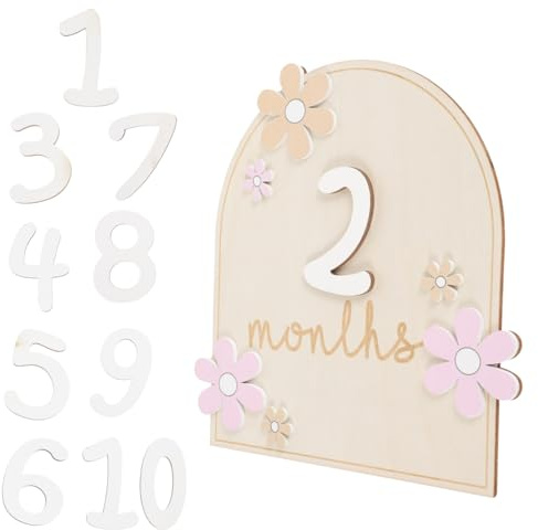 Carte Étape Bébé Mensuelle en Bois pour Séance Photo Naissance 1 Set | Bois, Disque Décoratif au Design Mignon et Mémorable, Suivi du Premier An Progrès