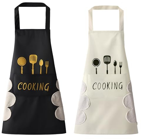 Godneei 2 Piezas Mandiles De Cocina Con Toalla De Mano Bolsillo Grande Delantal Cocina Pvc Delantal Personalizado Para Cocinar, Limpiar, JardineríA, Manualidades Y Barbacoas
