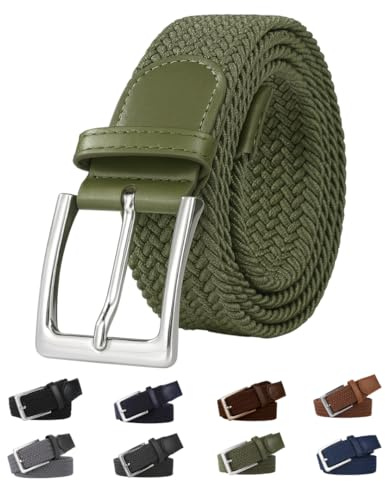 Suyamir Cintura Uomo Regolabile Senza Fori – Cintura Elastica Intrecciata con Fibbia in Metallo, Confortevole per Jeans e Pantaloni, Uso Quotidiano, Lavoro, Golf (Verde, 115)