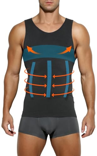 Mauro Kane Men's Compression Shirt Vest Slimming Body Shaper Control Shapewear Tank Tops Muscle Seamless Undershirts Grey-XXL