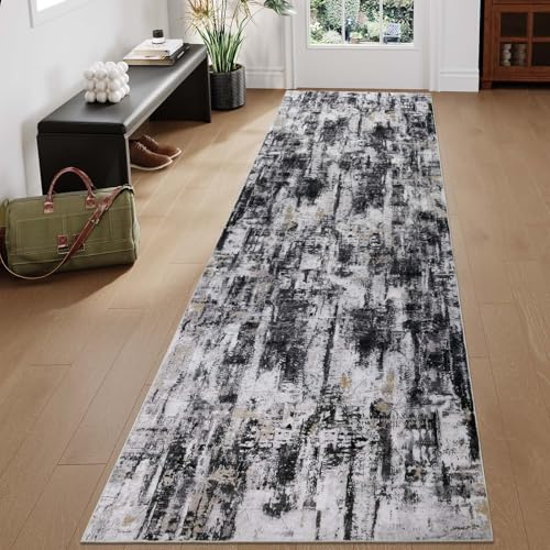 Homcomodar Moderno Passatoia Tappeto Corridoio Negro Tappeti 60x240cm Cucina Antiscivolo Lavabile in Lavatrice Tapette Camera da Letto Pelo Lungo