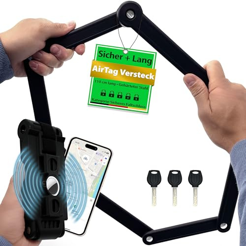 WIDDER Candado plegable bicicleta [1 kg ligero & seguro, con soporte & compartimento AirTag] en acero especial – candado 110 cm alta seguridad – candado para e-bike scooter bicicletas – e bike lock