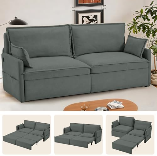 YODOLLA 4-IN-1 Sofa Bed, Pull Out Sleeper Sofa Beds 192cm with USB & Type-C Ports & Side Pockets for Living Room/Bedroom/Apartmen,Dark Grey
