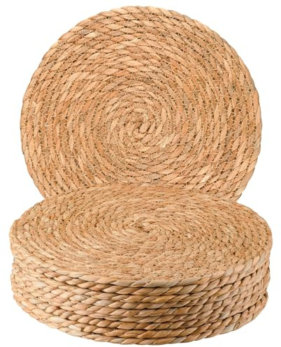 Lot de 10 sets de table ronds tissés de 30,5 cm - En rotin tressé de style bohème et jacinthe d'eau - Style rustique - Pour salle à manger, maison et mariage