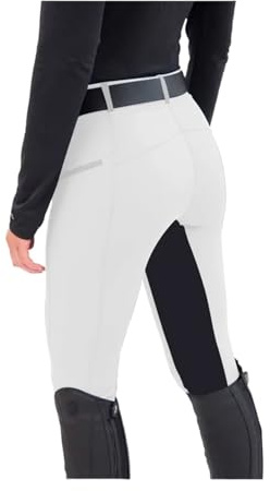 GIYXHU Ridbyxor dam leggings elastiska byxor vardaglig dragkedja ridning ridning, Vitt, S