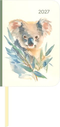 Lady Journal Mini Koala 2027: Taschenkalender 8x11,5 cm - Wochenplaner mit 4-sprachigem Kalendarium, Leseband, Monatsübersicht & Notizbereich, ideal für unterwegs