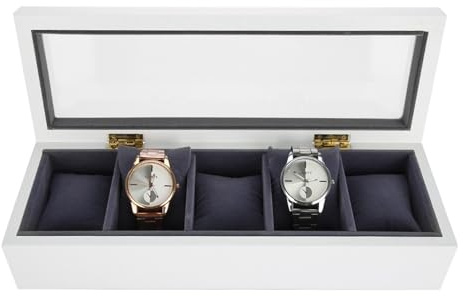 AMONIDA Klocka Vitrineskåp med 5 Galler, Elegant Stoving Lack Smycken Organizer för Hem och Butik, Svart eller Vit, 34 X 11,5 X 7,8 Cm (Vit)