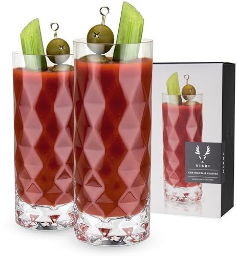 Viski Raye Gem Crystal Highball Tumblers Set of 2 - Premium Crystal Drinking Glasses, Fancy Highball Cocktail Glassware Gift Set, 14 oz