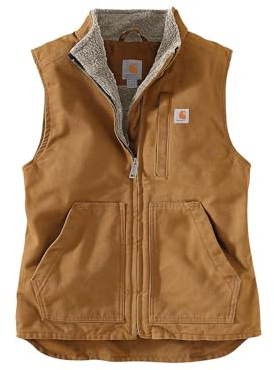 Carhartt Women's Loose Fit Washed Duck Sherpa-Lined Mock Vest, Brown, Medium