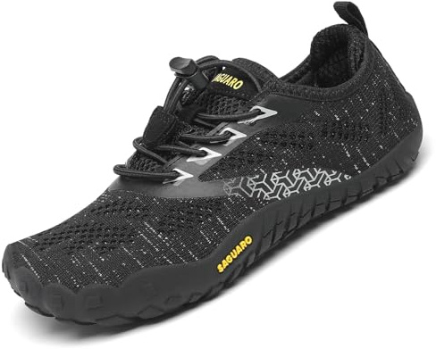 SAGUARO Barfota Skor Barn Trail Sneakers Flickor Andningsaktiva Minimalistiska Sneakers för Utomhus Inomhus, 24–36 EU, svart, 32 EU