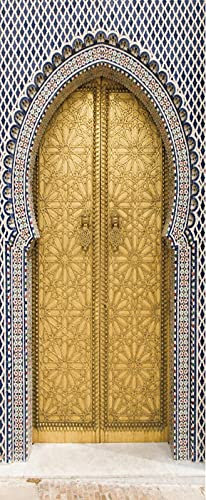A.Monamour Türtapete Selbstklebend Türfolie Türposter 3D Tore Der Medina Goldene Tür des Königlichen Palastes Fez Marokko Vinyl Folie Türdeko Tapete Wandbild Türaufkleber Türtattoo 95 x 215 cm