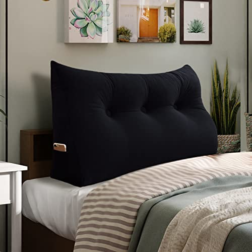 VERCART Rückenkissen Keilkissen Kopfende Großes Bettkissen Bequemes Lesekissen und Rückenteil im Bett 2 in 1 Rückenlehne und Kopfkissen Langes XXL Kissen Sofa Couch Samt 100cm Schwarz
