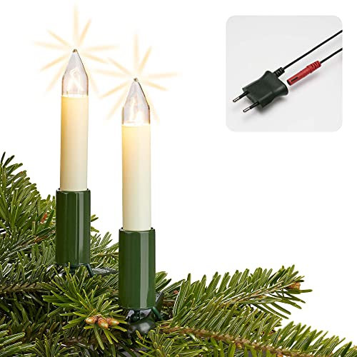 hellum Lichterkette Weihnachtsbaum, 15er Baumkerzen 9,8m Made-in-Germany Lichterkette innen mit Stecker Teilbar, Weihnachtsbeleuchtung mit Filament Weihnachtsbaum Kerzen mit 3er Ersatzkerzen 430059