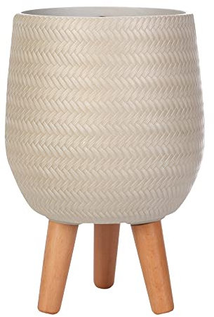 IDEALIST 15cm Indoor Plant Pot | Plaited Beige Reinforced Stone Planter with Legs | Flower Pot Cover D15 H34 cm, 4 litres