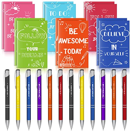 Geyee 24 Pcs Mini Motivational Pens Inspirational Notepads Bulk Appreciation Gifts Small Journals Funny Ballpoint Pen Set Prizes Men Women Office Travel Party Favors(Funny)