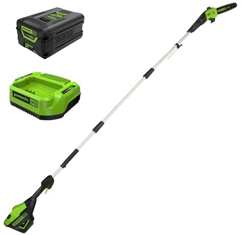 Greenworks 60V 10 Brushless Cordless Pole Saw, 14.5 Ft. Reach, 2.0Ah Battery & Charger