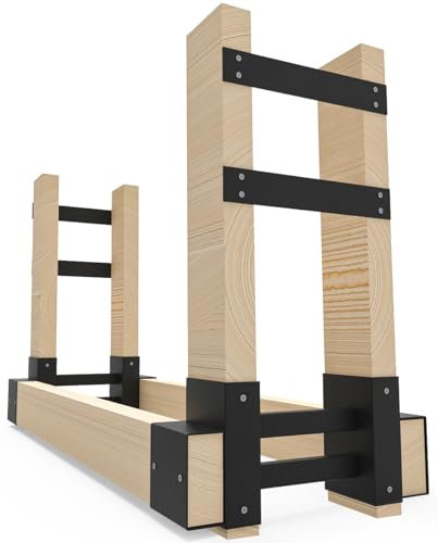 Fiwithy Outdoor Firewood Rack Bracket Kit with 4 Support Bars for Fire Wood Pile Storage, Heavy Duty DIY Fireplace Log Stacking Stand Holder for 2x4 lumber, Black, 1 Pair
