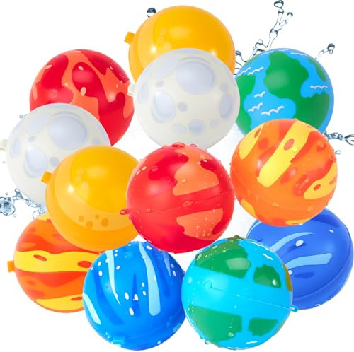 Hahaland 12 Stück Wasserbomben Wiederverwendbar Selbstschließend,Wasserspielzeug Pool Spielzeug Strandspielzeug Bunt Gemischt Wasserbahn für Kinder, Erwachsene, Strand, Poolparty Sommer Draussen