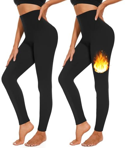 MOREFEEL 2er Thermo Leggings Damen High Waist Thermoleggins Gefüttert Leggins für Damen Winter Thermohose Warme Mit Innenfleece