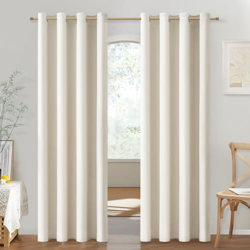 MRTREES Vorhang Creme Blickdicht mit Ösen Verdunkelungsvorhang Hellbeige 2er Set, Halbverdunkelungsvorhänge 200 cm Lang, 140 cm Breit, Thermogardinen Kälteschutz für Wohnzimmer Balkontür