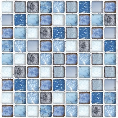 ANHUIB Mosaic Wallpaper,Blue Tones Tiles Wallpaper,Toilet Wall Paper (44x300cm) Mosaic Tile Stick on Vinyl Wrap Stickerss Self Adhesive Sticky Back Plasitc Roll Backsplash for Kitchen Bathroom