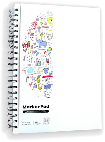 Skissbok A4, dubbelsidig markörer papper skissblock, 200 g/m², syrafritt ritpapper, 60 ark/120 sidor slagtåligt papper, spiral-ritblock för illustration porträtt skisser (A4)