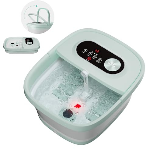 Snailax Baño de pies plegable con masaje y calefacción, baño de burbujas con 14 niveles de calor, ruedas shiatsu | burbujas | luz roja | temporizador, bañera eléctrica 35 ℃ – 48 ℃, masajeador de pies