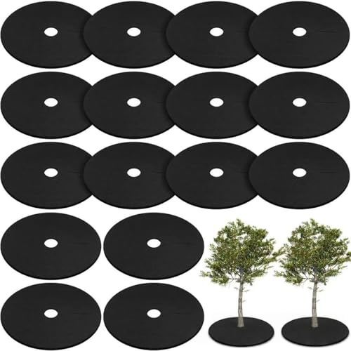 Générique Set di 25 tappetini per pacciamatura antierba, rotondi, 25 cm, anelli riutilizzabili in tessuto non tessuto per alberi e fiori