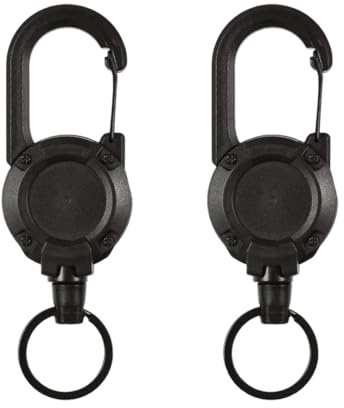 2 llaveros retráctiles, clip de carrete, llavero extensible, carrete de insignia retráctil con mosquetón y cable de acero de 60 cm
