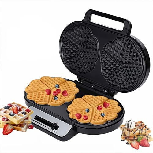 Macchina per waffle adatta alle famiglie per dolcetti a forma di cuore, ideale per bambini e adulti, riscaldamento rapido con doppie piastre per colazione e snack fatti in casa