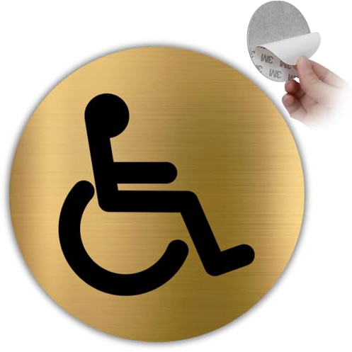 LEIASA | Panneau WC PMR - Ø 10 cm - Épaisseur 0,8 mm - Aluminium - Plaque Toilettes Handicapés - Autocollant Haute Adhérence - (Toilettes Handicapés)