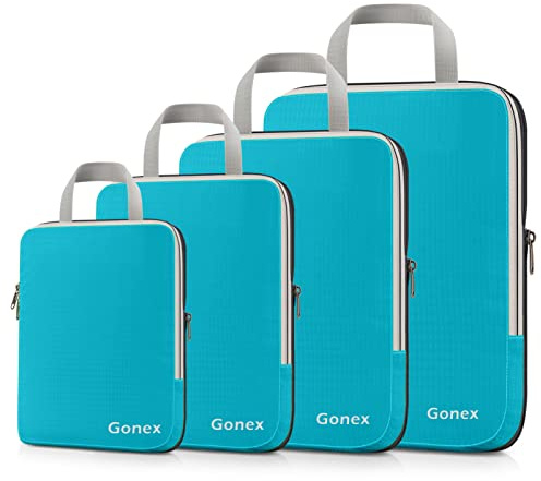 Gonex Compression Packing Cubes, 4pcs Expandable Storage Travel Luggage Bags Organizers (Blue)