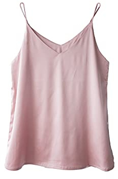 Wantschun dam satin silke väst blus tank tops tröja cami spagetti bärare kamisol väst V-ringad XXS-4XL