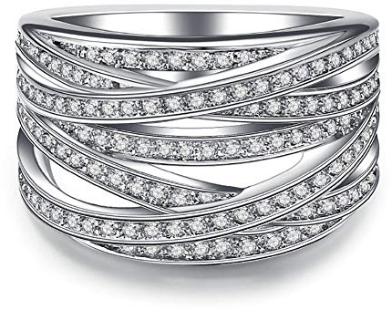 Double Fair Intertwined Crossover Statement Ring Wedding Bands for Women Micro Pave CZ Cocktails Size 5-10