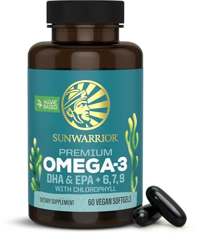 Sunwarrior Vegan Omega 3 DHA & EPA Supplement Algal Oil Preferred Alternative to Fish Oil Supports Brain Eye Joint & Heart Health (60 Count)