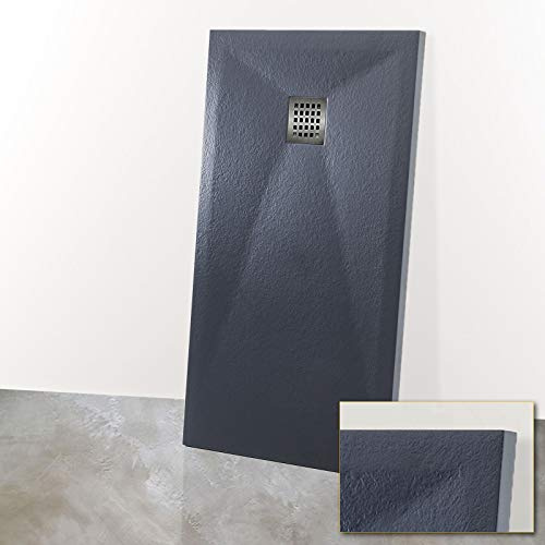 Yellowshop - Piatto Doccia Curvo Quadrato Rettangolare Marmoresina Effetto Pietra Bugnato Grigio Antracite (Rettangolare, 80 x 100 Cm)