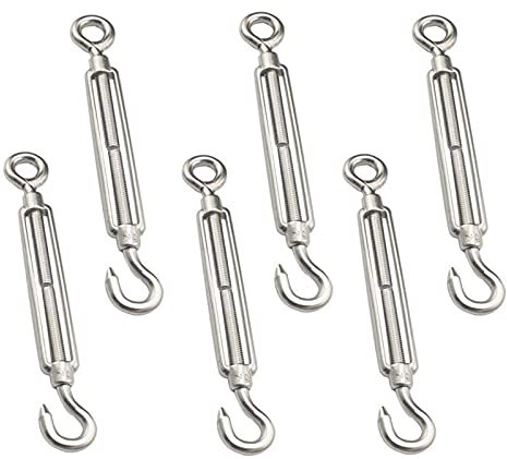 Oneroomone 6 Piezas tensores de Alambre, Tensor Gancho de Acero Inoxidable, Tensor de Cuerda de Gancho y Ojo, Accesorios para Ajustar Cuerda de Alambre y Tendederos