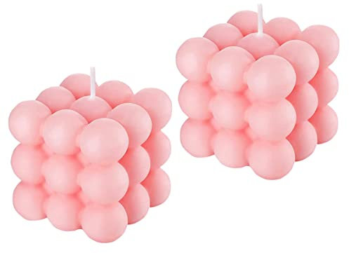 Pink Bubble Candle Gifts, Rose Scented Cute Cube Candle Floating Shelves Bubble Shaped Small Candles, Boho Home Office Danish Pastel Trendy Room Home Decor Candles for Women 2PCS