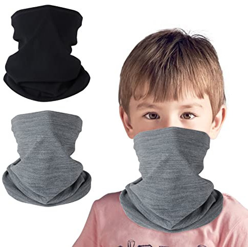 2 Stück Kinder Loop Schal Fleece Schlauchschal Kinder Halswärmer Halstuch Winddicht Ski Maske Warmer für Jungen Mädchen Outdoor Skifahren Radfahren (Schwarz+Grau)