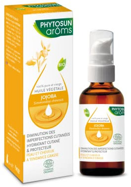 PHYTOSUN AROMS Olio vegetale di Jojoba Bio - 100% puro e vergine - Riduzione delle imperfezioni cutanee, idratante cutaneo e protettivo, 50 ml