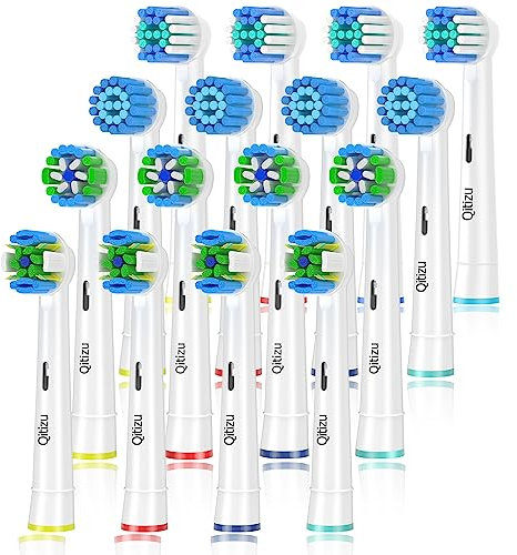 Qitizu Brossette Compatible avec Braun Oral-b, Têtes de Rechange pour Brosse à Dents Electrique Oral-b, Inclure Precision, Floss, Cross, Sensitive (16 blanc)