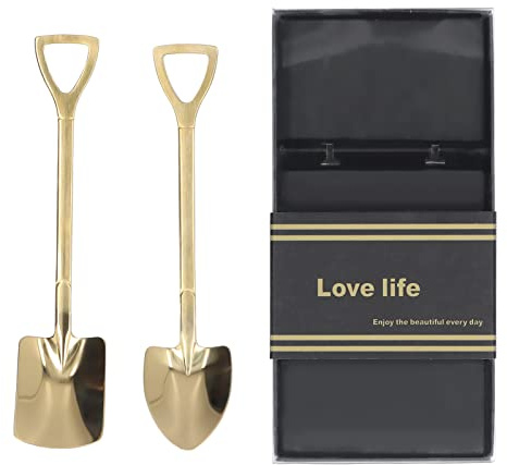 Hapivida Shovel Spoons, Stylish Stainless Steel Dessert Spoons for Ice Cream and Tea, 2Pcs, Stainless Steel, Novelty Teaspoons for Family and Party